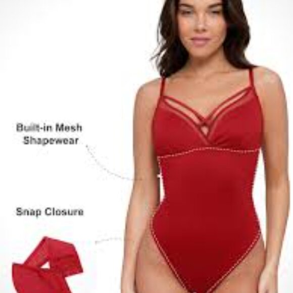 POPILUSH SHAPEWEAR MESH TRIM TUMMY CONTROL PUNGE THONG BODYSUIT SIZE XL NWT - Picture 5 of 10